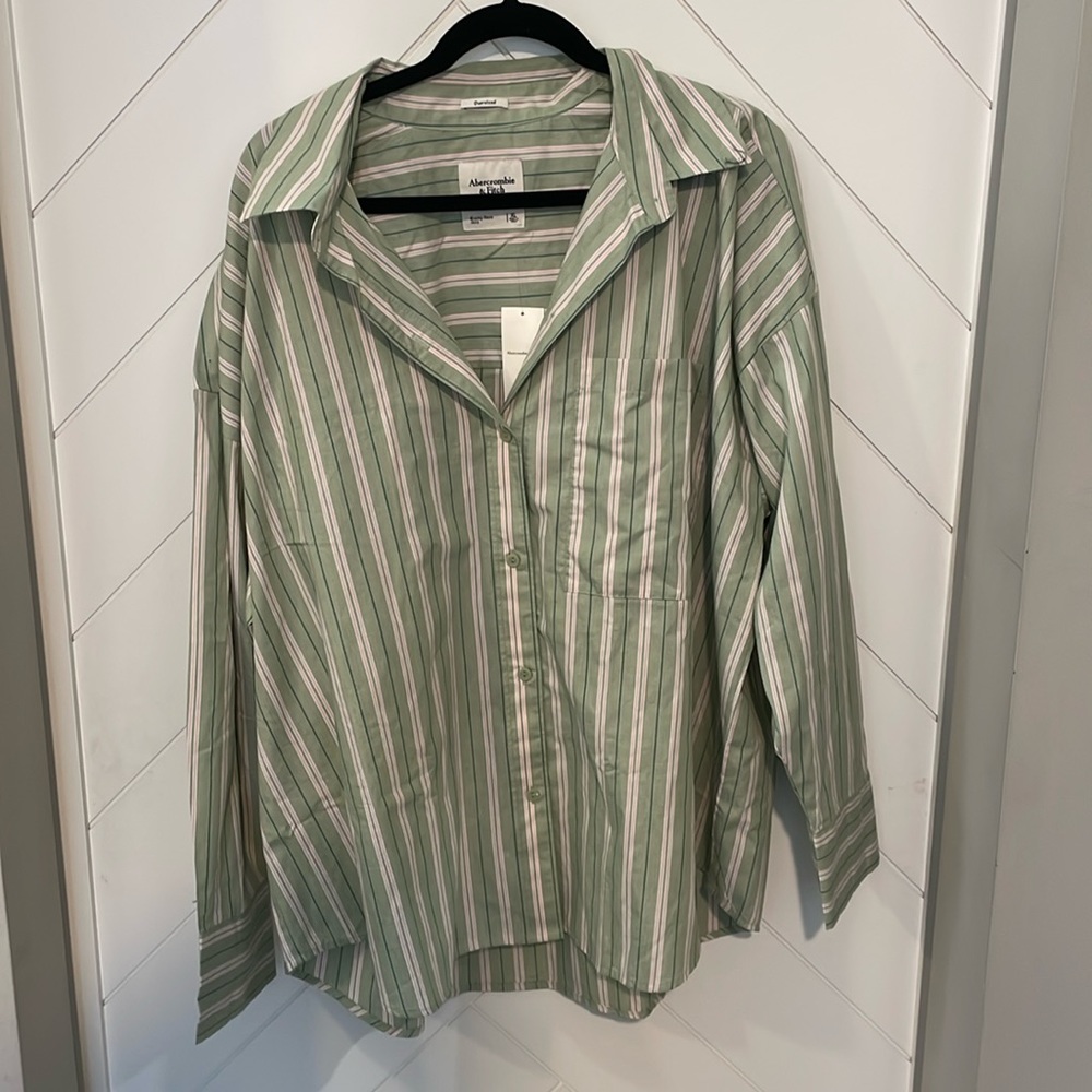 A&F | Green Oversized Button Down Long Sleeve Shirt